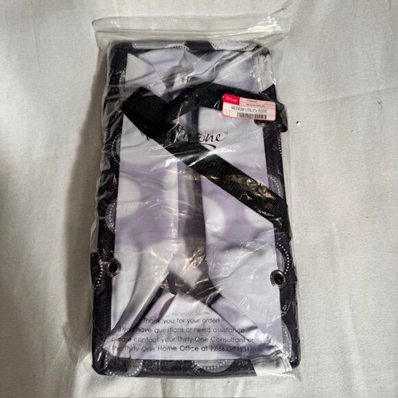 Thirty One Medium Utility Tote O68G Black Happy Dot - NWT - Picture 4 of 5